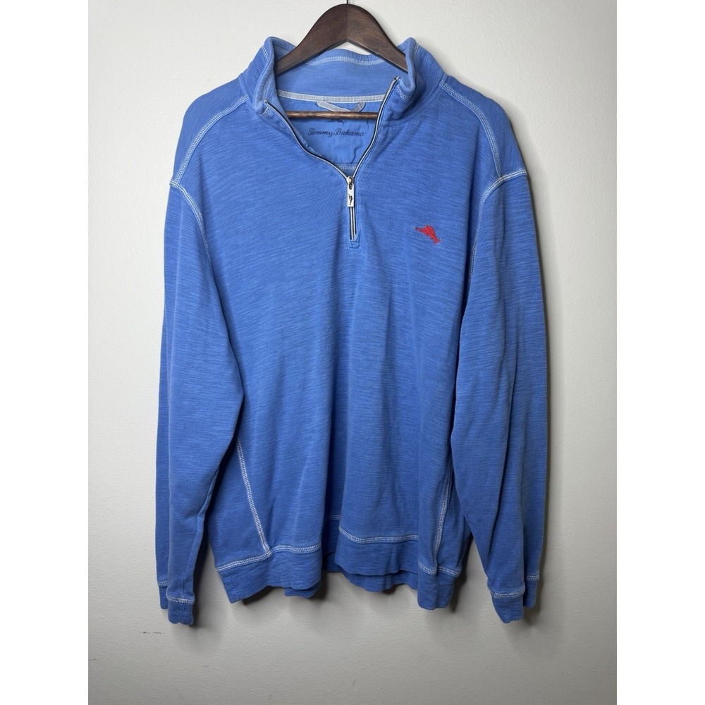 Tommy Bahama Tobago Bay Half Zip Sweatshirt Mens Blue 2XL Preppy Sweater 0022